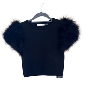 Alice & Olivia Puffy Feather Sleeve Cropped Sweater